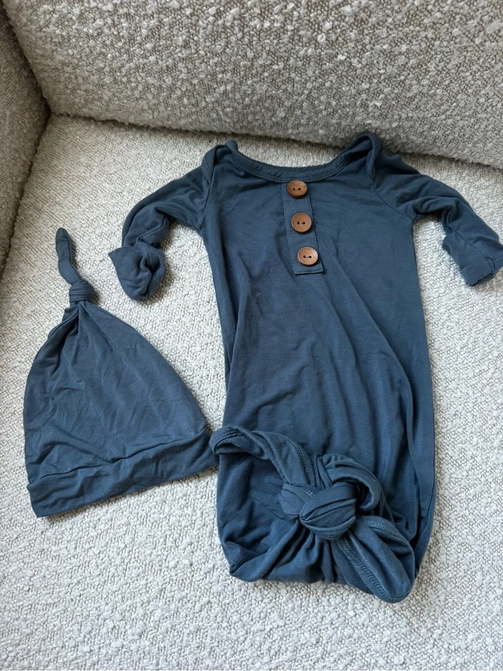 Caden Lane Slate Blue Baby Knot Gown and Hat Set